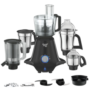 Preethi Zodiac Black 750 Watts Mixer Grinder, 5 Jars (1 Food Processor Jar, 3 Stainless Steel Jars, Juicer Jar, Citrus), Atta Kneading, Powerful Grinding, 2 Year Warranty, Lifelong Free Service, Black