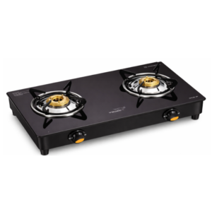 V-Guard GT Idalia 2 Burner Gas Stove | Toughened Glass Top, High-Efficiency Brass Burners & Spill-Proof Design – Black