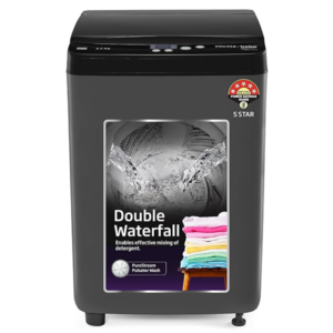 Voltas Beko, A Tata Product 6.5 Kg 5 Star Fully-Automatic Top Loading Washing Machine (WTL6504UEA/OBS2P10 Eco-Series,Dark Grey, Pulsator wash and Double waterfall technology)